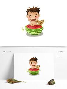 唐装插画吃瓜图片,趣味横生的市井生活画卷